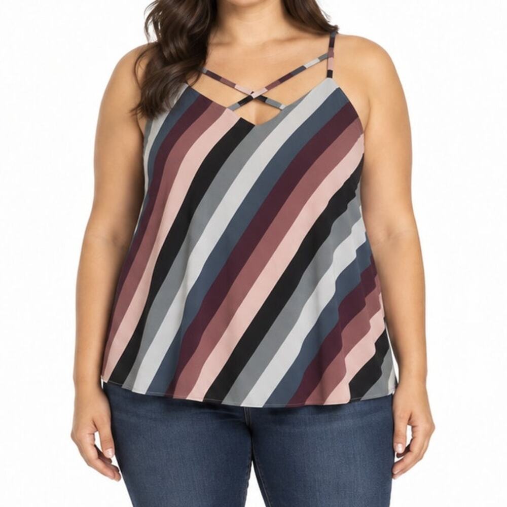 Torrid Striped Strappy Spaghetti Strap Flowy Tank Top Size 2